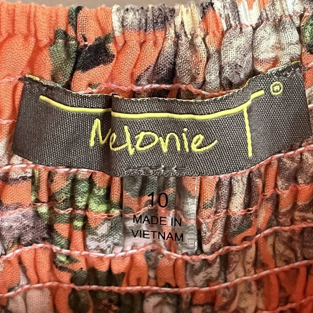 Melonie‎ T Floral Tiered Maxi Dress Coral Orange Tie Shoulder Smocked Back 10